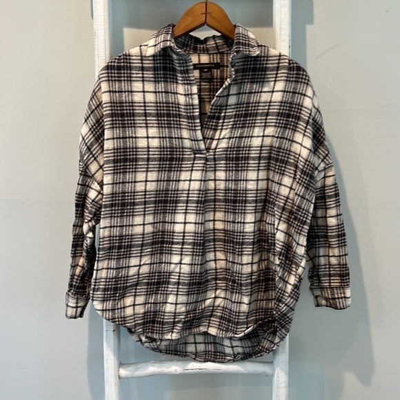 FRENCH connection plaid flannel oversized pullover tunic top size extra small/s - Picture 7 of 8